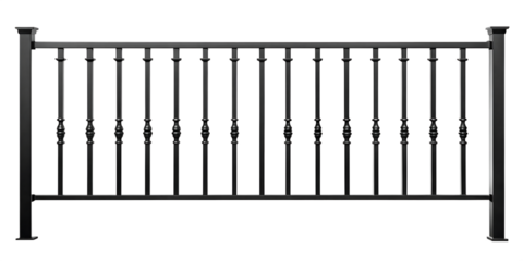 Metal railing with decorative spindles isolated on a transparent background balustrade