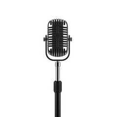 Fototapeta premium Vintage retro microphone on a stand, isolated on white background
