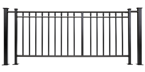 Metal railing with vertical bars isolated on a transparent background balusters