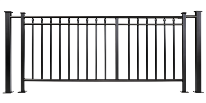 Metal railing with vertical bars isolated on a transparent background balusters