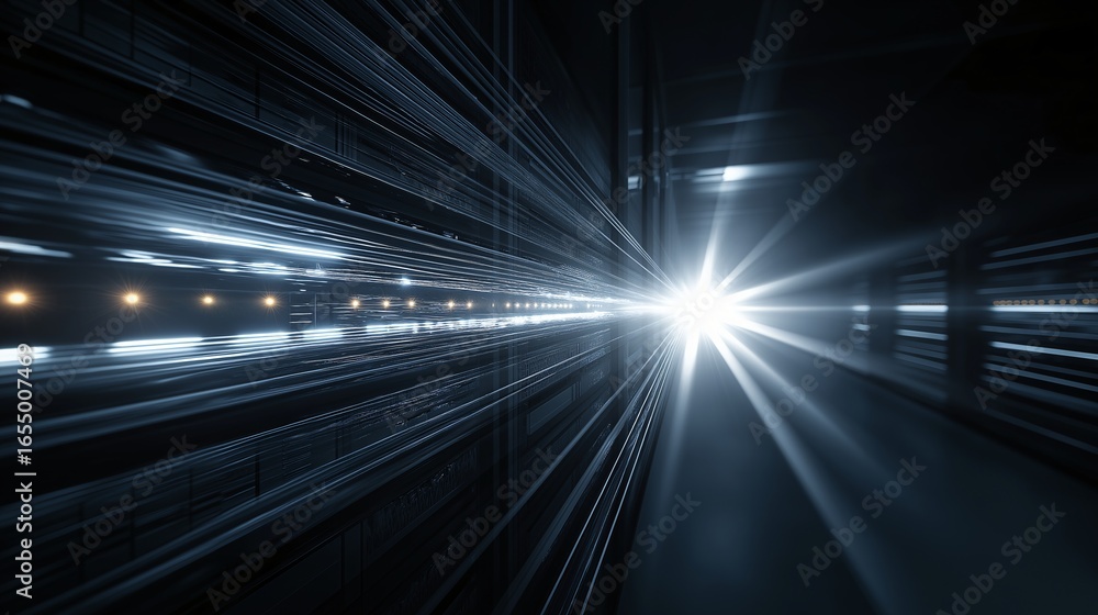 Poster high speed data server hub with glowing wires futuristic technology digital network blue light data 