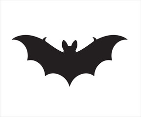 Black bat silhouette icon, Halloween symbol, flying bat, spooky creature, vector illustration of bat wings, nocturnal animal, mysterious, eerie design for Halloween