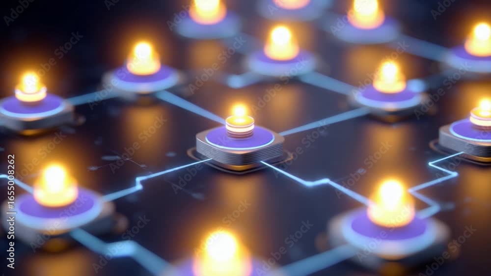 Poster illuminated grid: a mesmerizing array of interconnected lights glows against a sleek, dark backdrop.