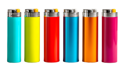 Collection of colorful lighters isolated on transparent background