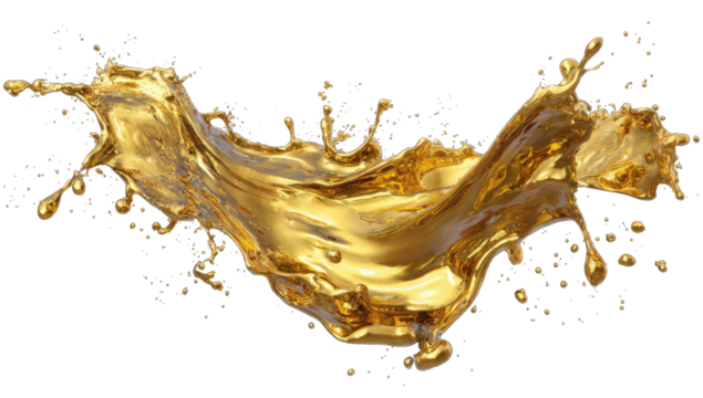 Golden liquid splash against a black background