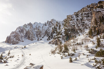 Beauty of mountain peaks covered with snow