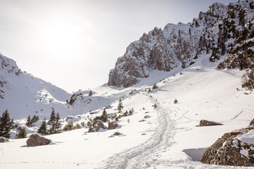 Beauty of mountain peaks covered with snow