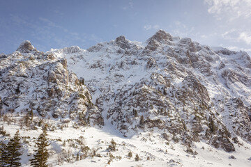 Beauty of mountain peaks covered with snow