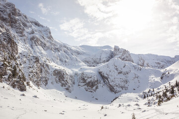 Beauty of mountain peaks covered with snow