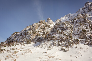 Beauty of mountain peaks covered with snow