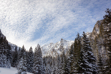 Beauty of mountain peaks covered with snow