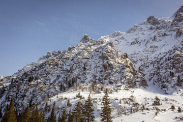 Beauty of mountain peaks covered with snow