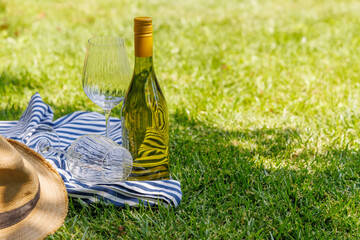 Picnic with wine and glasses
