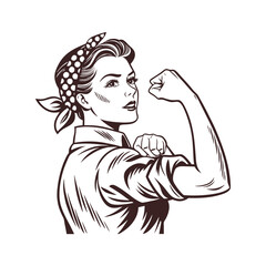 vintage illustration of a woman flexing biceps