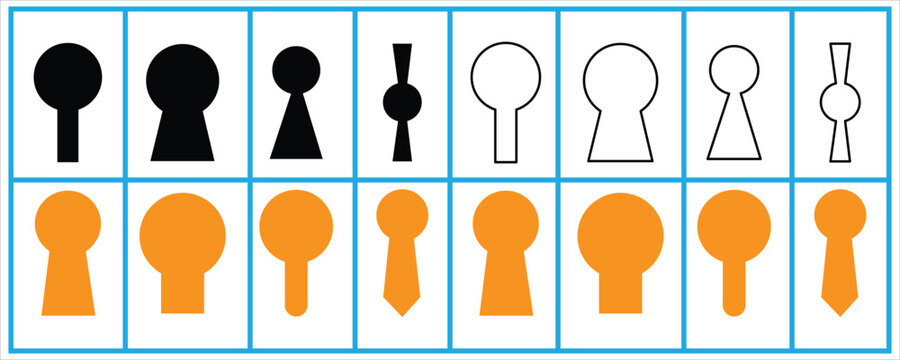 Keyhole icon set. premium door key hole. Shape of lock of door.Door key hole icons. Security, protection concept. Vector illustration isolated on white background
