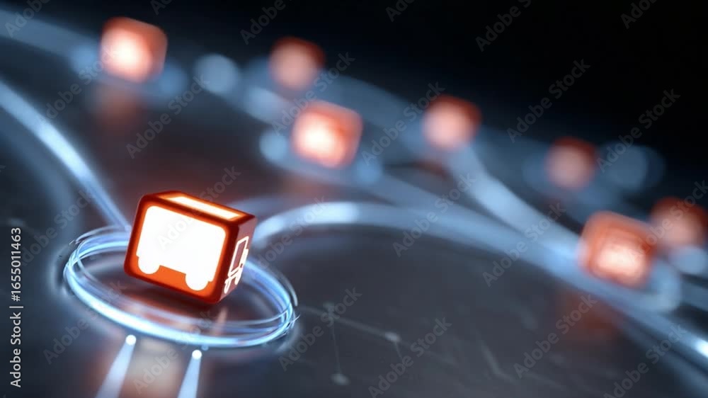Poster connected cubes : dynamic orange cubes connected by ethereal lines, symbolizing a modern digital net