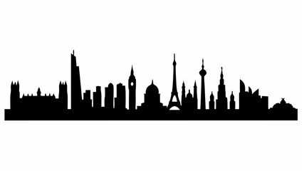 Fototapeta premium Black silhouette of various famous city skylines and landmarks on a white background design vector | editable eps vectors