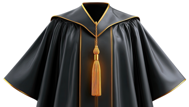 Formal academic robe, dark gray with gold accents