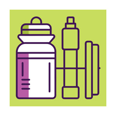Fitness bottle and dumbbell icon workout exercise