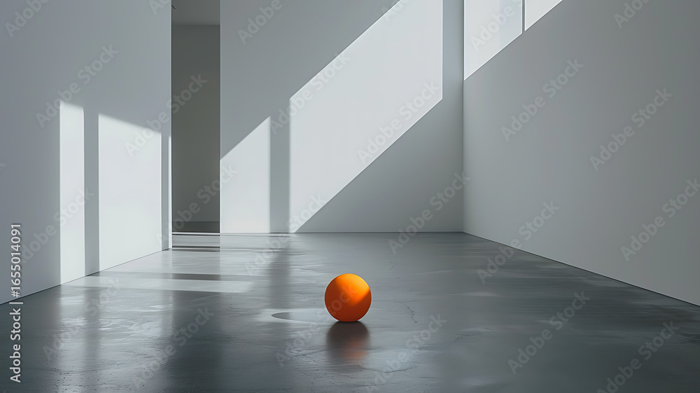 Poster minimalist architecture showcases clean lines and a vibrant sphere accentuating light and shadow int