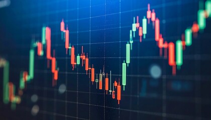Fluctuating  market indicators displayed on a digital screen, showcasing a dynamic trend of rising and falling values.