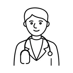 Outline drawing of a smiling doctor with a stethoscope