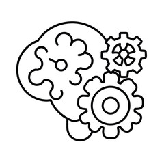 Outline of a brain with gears and cogs mind mechanism