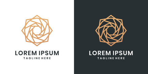 Geometric abstract floral logo design with gold polygonal minimal pattern