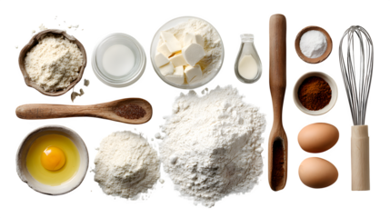 eggs and flour on white background