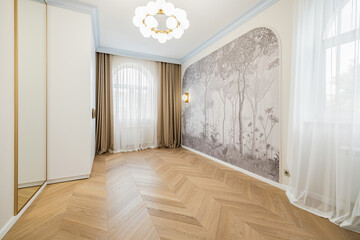 Modern interior design featuring natural elements in a stylish room with wooden flooring and elegant decor