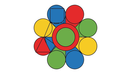 Obraz premium Geometric Abstraction: A visually engaging composition of vibrant, precisely arranged geometric shapes, each element contributing to a harmonious, balanced design.