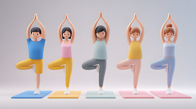 Yoga Session Diverse Group Balancing in Tree Pose