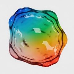 Abstract organic amorphous shape with vibrant rainbow gradient and liquid texture on a plain background