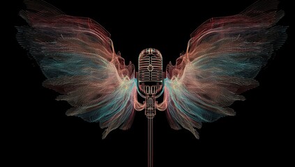 Fototapeta premium Abstract microphone with ethereal wings