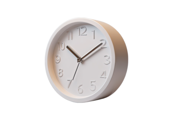White analog clock, slightly angled