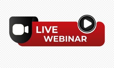 Vector button design for live webinar online streaming, internet conference, remote work team meeting, online education, digital broadcast and virtual learning concept