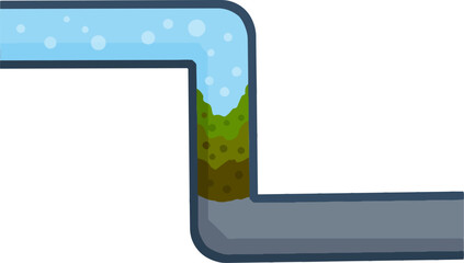 Clogged pipe with water and dirt. Colorful illustration for plumbing issues. © Taras