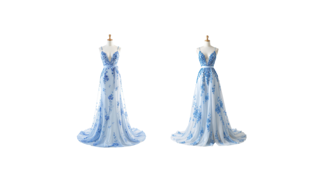 Blue and white dress on transparent background png - Powered by Adobe