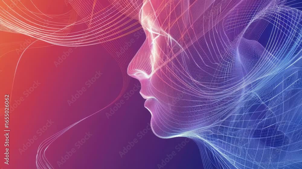 Poster close-up shot of a person's face with lines in the background, suitable for use in various creative 
