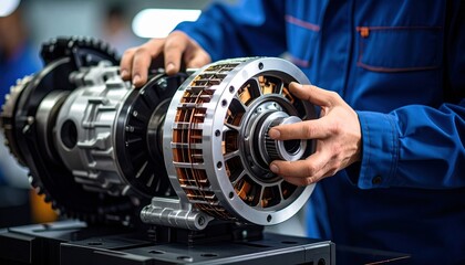 Technician Examining an Electric Motor Detailed Inspection and Maintenance