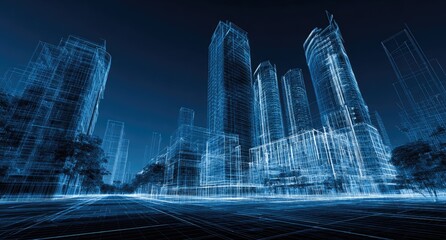 Futuristic city skyline.  Night vision