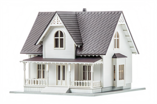 White two story classic house model isolated on a transparent background white house