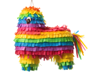Colorful rainbow horse pinata for a party or celebration, isolated on transparent background