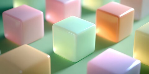 Obraz premium Glowing Pastel Cubes on Green Background