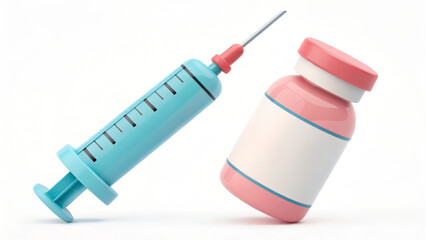 3D cartoon medical syringe and vial icon vaccination healthcare illustration