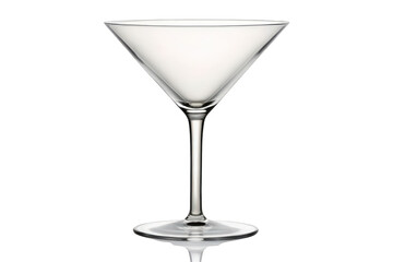 Elegant clear glass martini cocktail glass with a tall stem isolated on transparent background