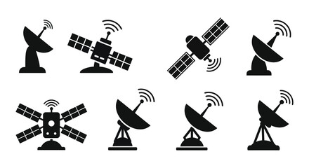 Collection of satellite dishes and antennas for communication and signal transmission
