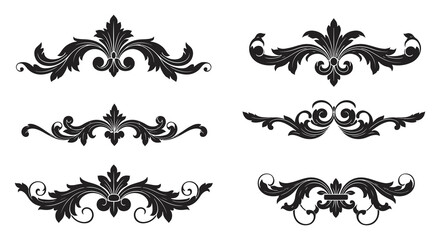 Collection of ornate black floral design elements and borders