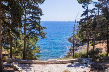 Historic Vido island coastline, known as Blue Tomb where Serbian soldiers were buried at sea during...
