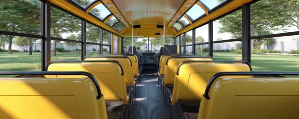 Fototapeta premium Interior view of a yellow school bus